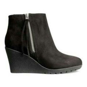 H&M Black Suede Wedge Boots